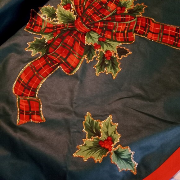 Christmas Tree Skirt 56" Green Ornaments Holly Teddy Bear Glitter Homemade T1 - Picture 5 of 5